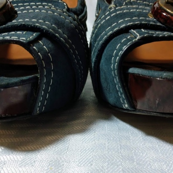 Zara Woman Blue Suede Open Toe Heels - Picture 6 of 8